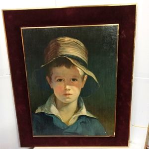 Vintage Thomas Sully THE TORN HAT Framed Art Print 22x26" Velvet  & Gold Trim
